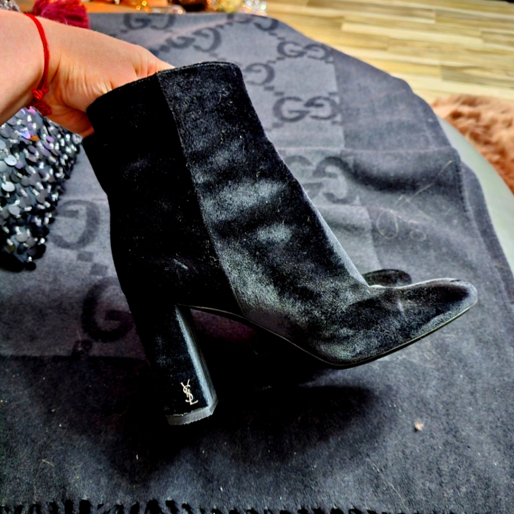 Saint Laurent Paris velvet short boots Black Size 37 with YSL Logo